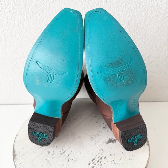 Lane EMMA JANE Womens Cowboy Bootie 9.5 Cognac Brown Western Cowgirl Short Boots - Picture 8 of 11